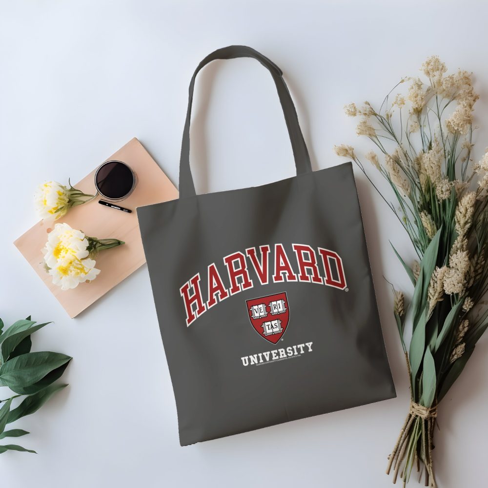 Tote bag coton bio Harvard avec un design de Harvard Arc Écusson University blanc