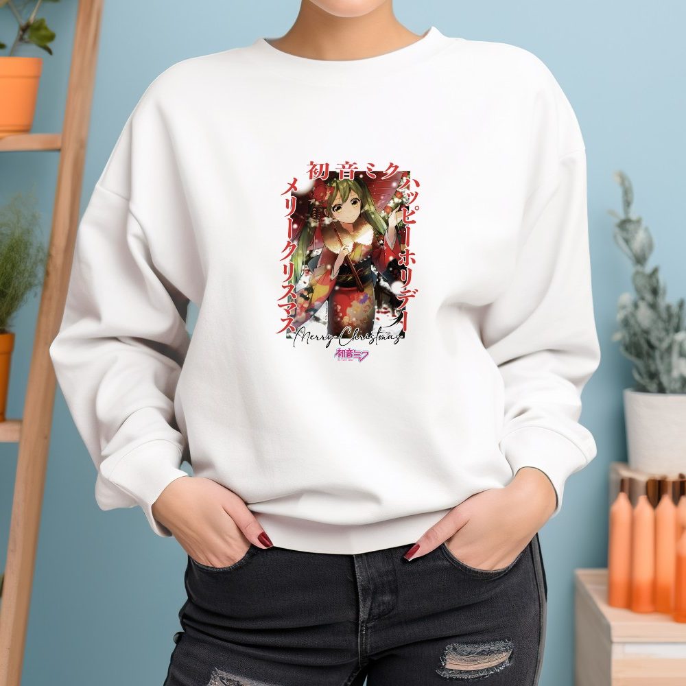 Sweat oversize coton bio Femme Hatsune Miku avec un design de Hatsune Miku Christmas