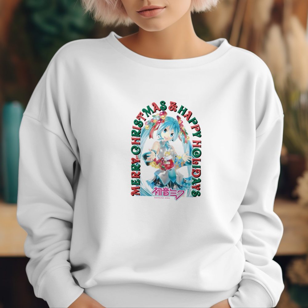 Sweat oversize coton bio Femme Hatsune Miku avec un design de Hatsune Miku Merry Christmas