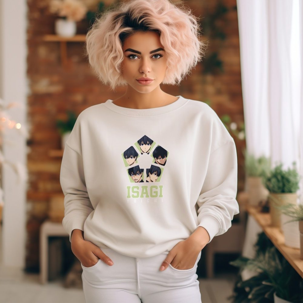 Sweat oversize coton bio Femme Bluelock avec un design de Bluelock Isagi Yoichi blanc