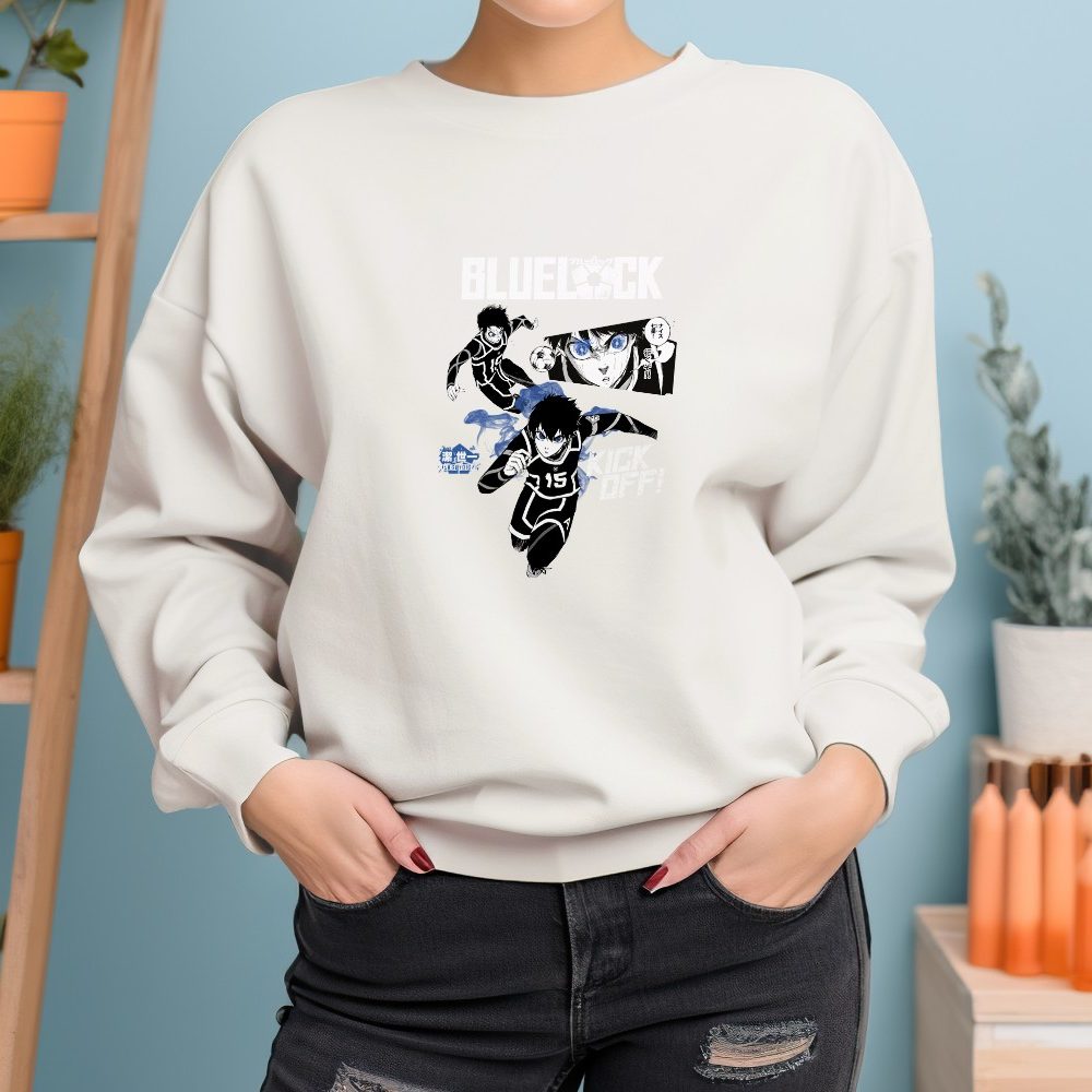 Sweat oversize coton bio Femme Bluelock avec un design de Bluelock Kick Off blanc