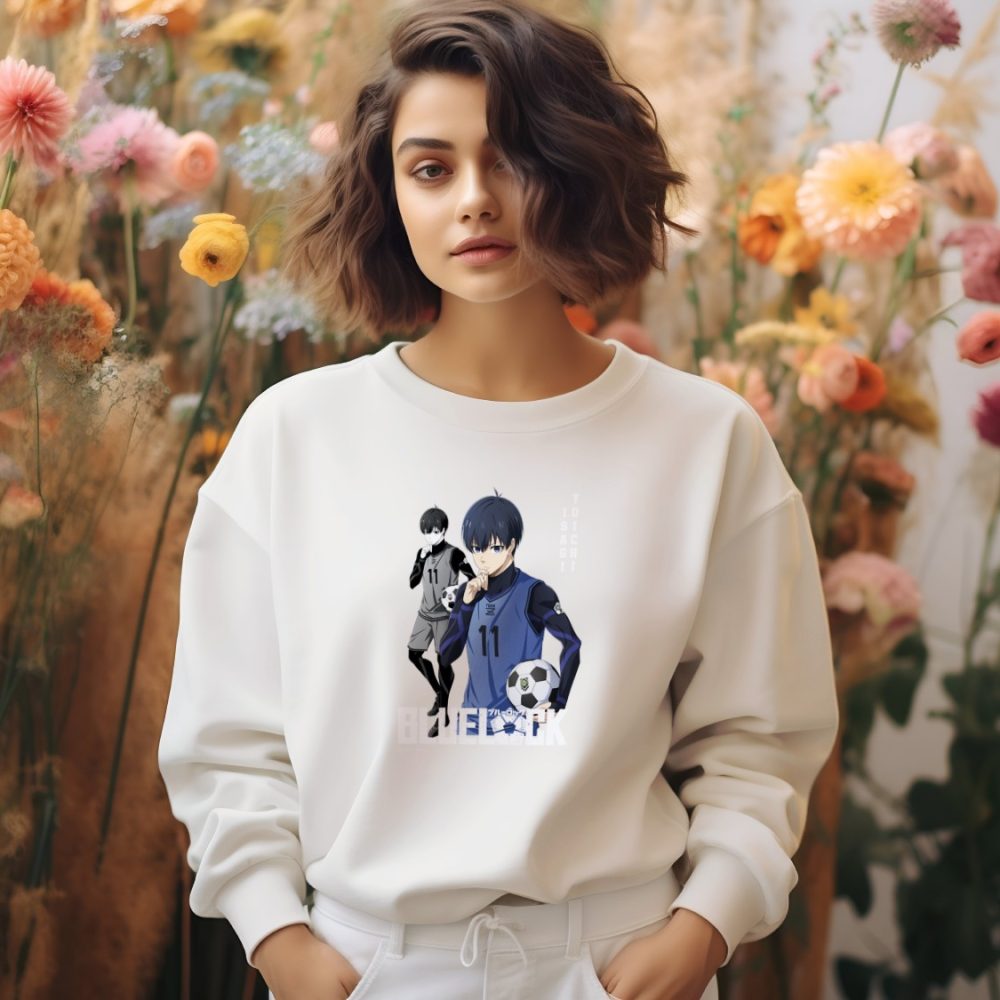 Sweat oversize coton bio Femme Bluelock avec un design de Bluelock Isagi Yoichi 11 blanc