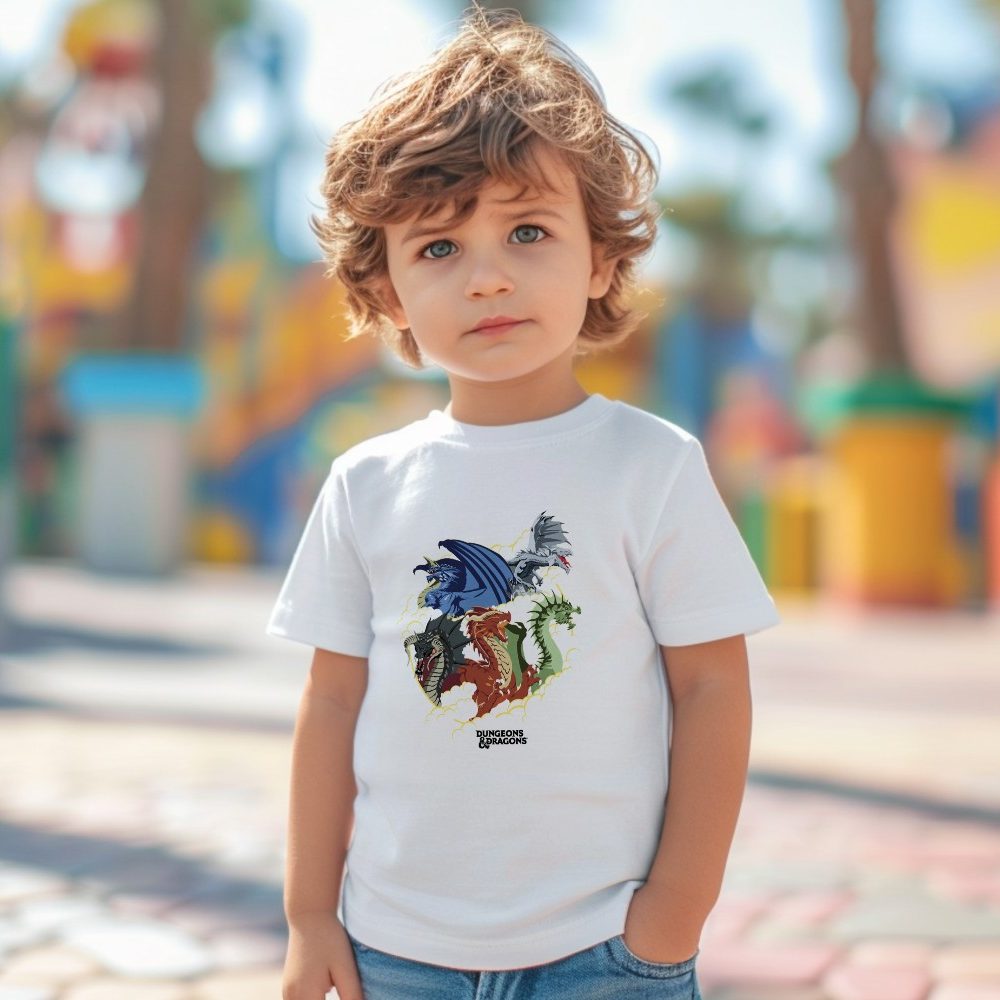 T-shirt coton bio Bébé Dungeons & Dragons avec un design de D&D Dragons Color noir