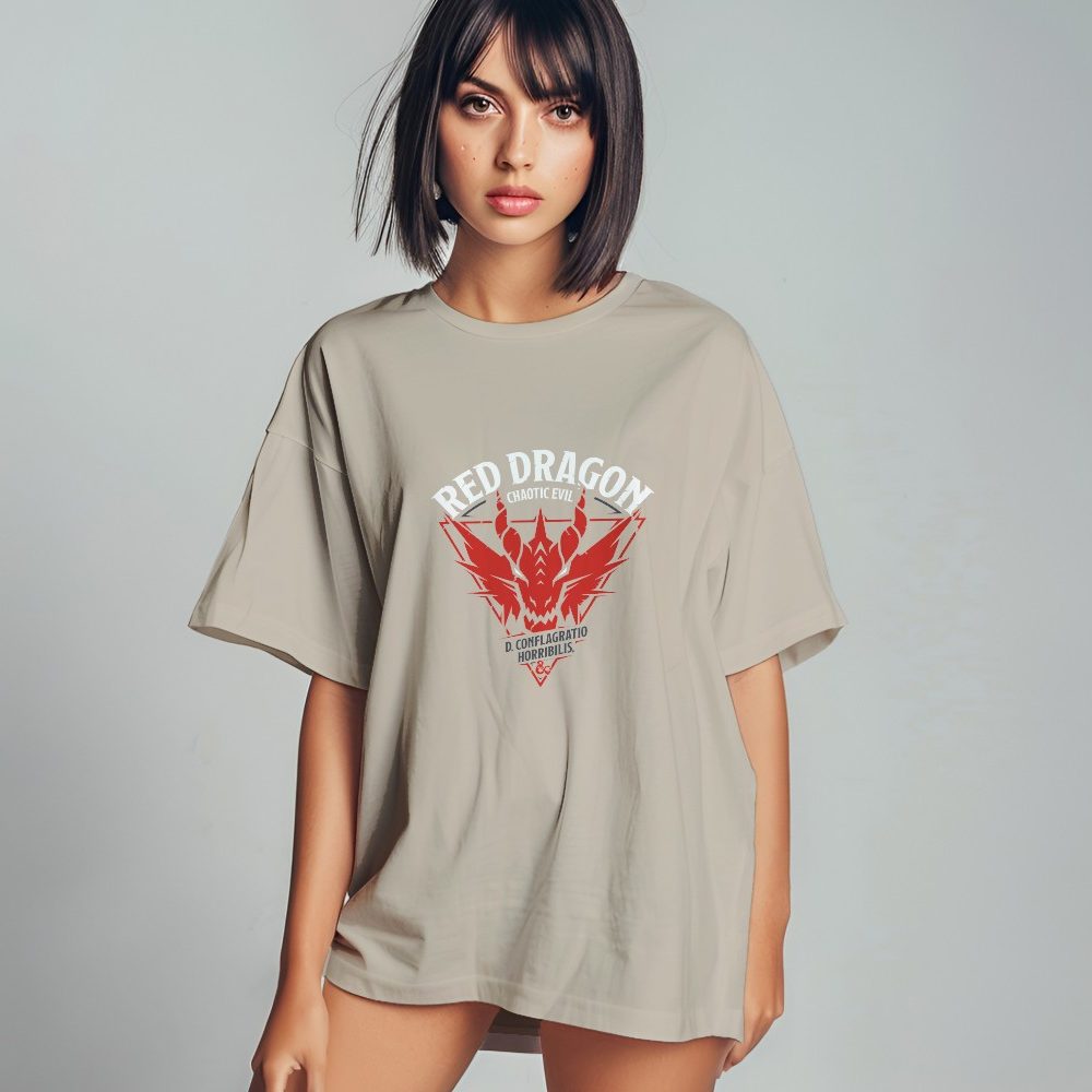 T-shirt oversize coton bio Femme Dungeons & Dragons avec un design de D&D Red Dragon