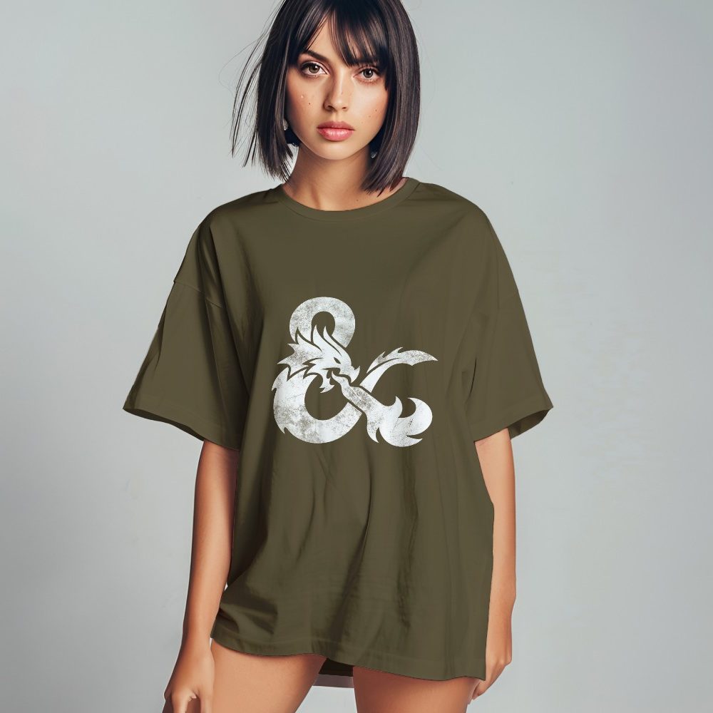 T-shirt oversize coton bio Femme Dungeons & Dragons avec un design de D&D Sigle blanc