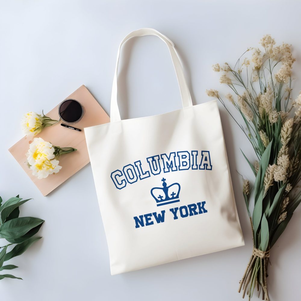 Tote bag coton bio Columbia avec un design de Columbia New York bleu navy