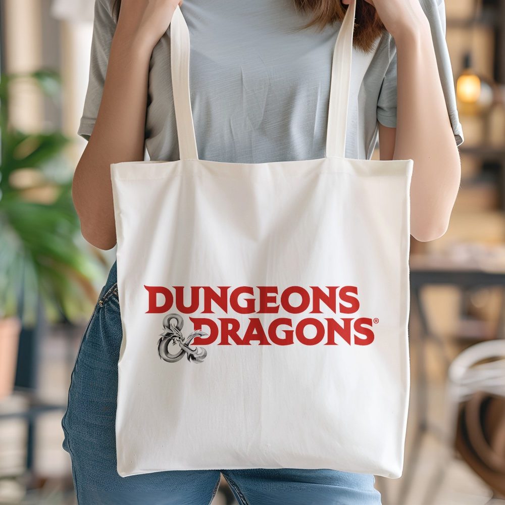 Tote bag coton bio Dungeons & Dragons avec un design de D&D Logo rouge et métal