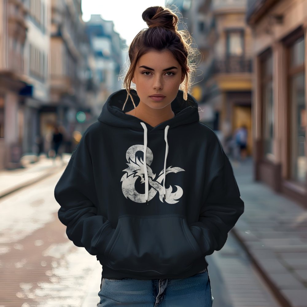 Sweat-shirt à capuche Femme Dungeons & Dragons avec un design de D&D Sigle blanc