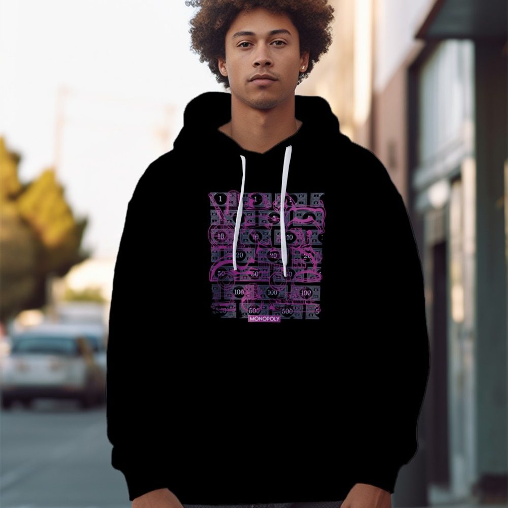 Sweat-shirt à capuche Homme Monopoly avec un design de Monopoly Pions violet