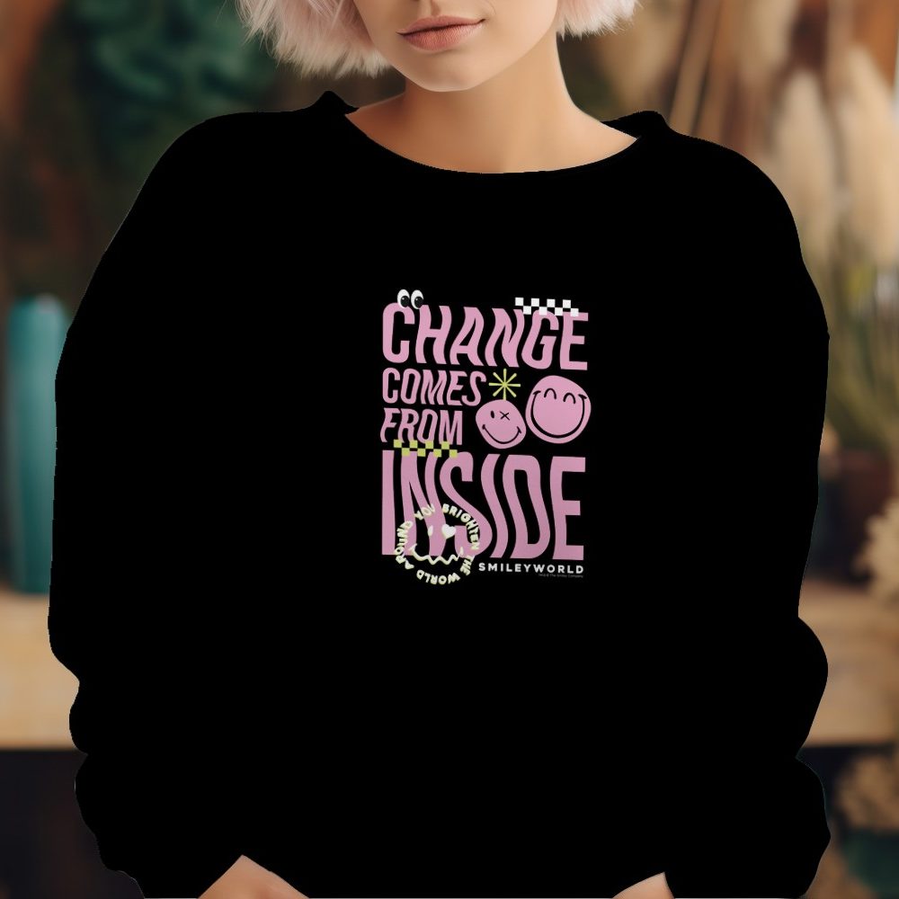 Sweat oversize coton bio Femme Smiley World avec un design de Smiley World Chance Comes From Inside blanc