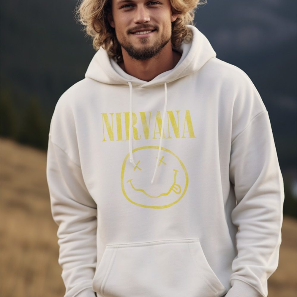 Sweat-shirt à capuche Homme Nirvana avec un design de Nirvana Smiley jaune