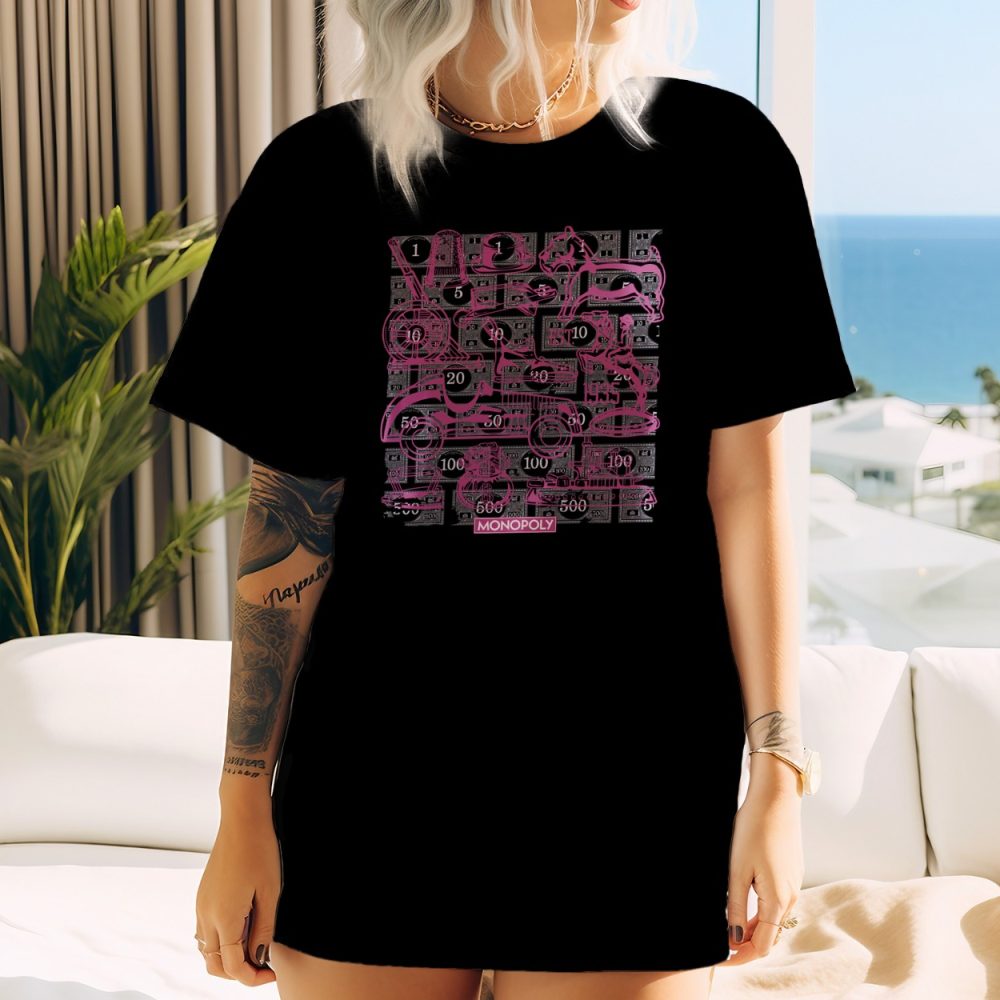 T-shirt oversize coton bio Femme Monopoly avec un design de Monopoly Pions violet