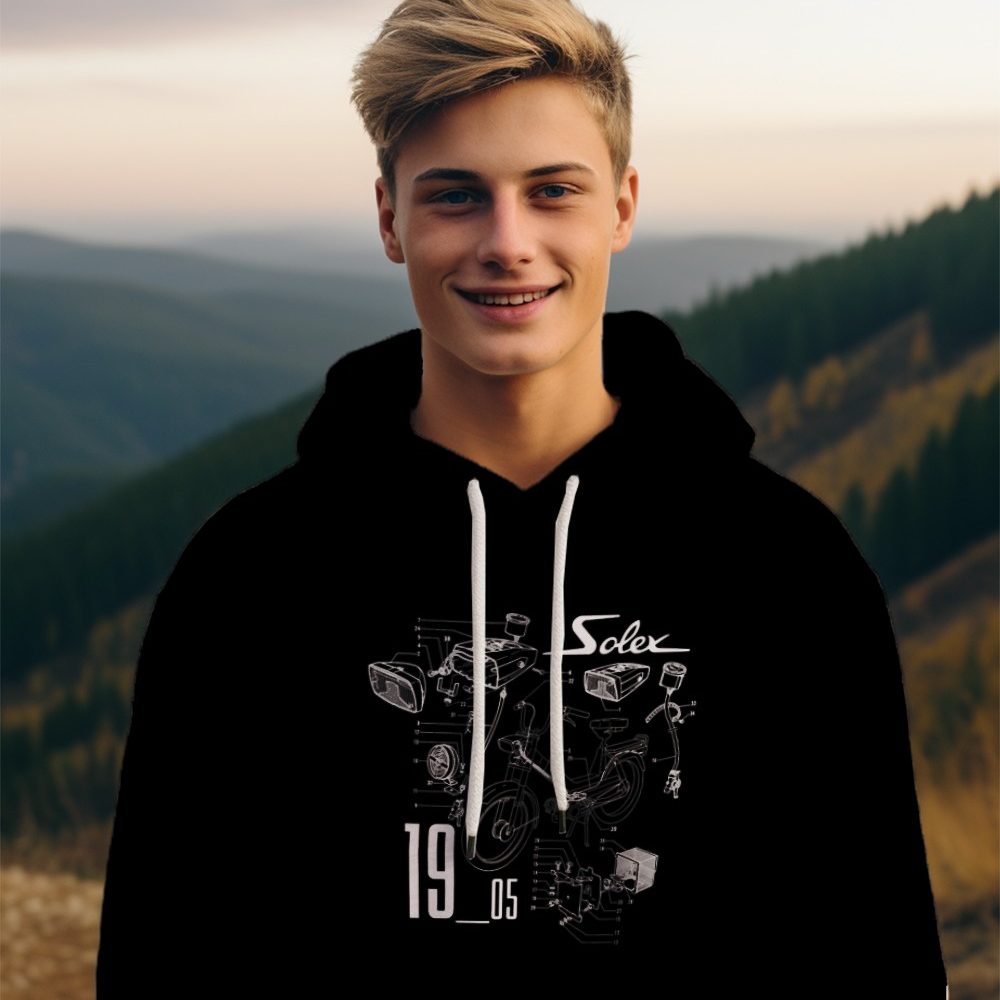 Sweat-shirt à capuche Homme Solex avec un design de Solex Pièces 1905 blanc
