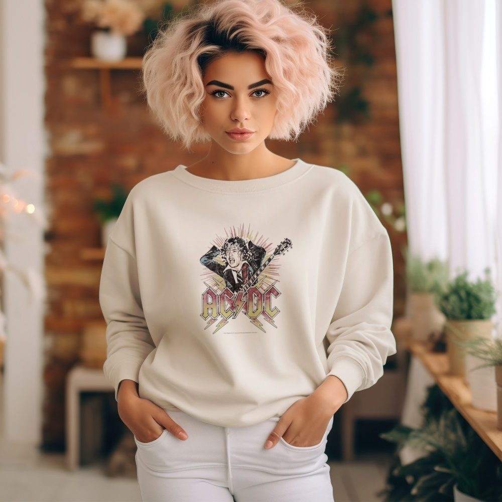 Sweat oversize coton bio femme ACDC avec un design de ACDC Guitare noir