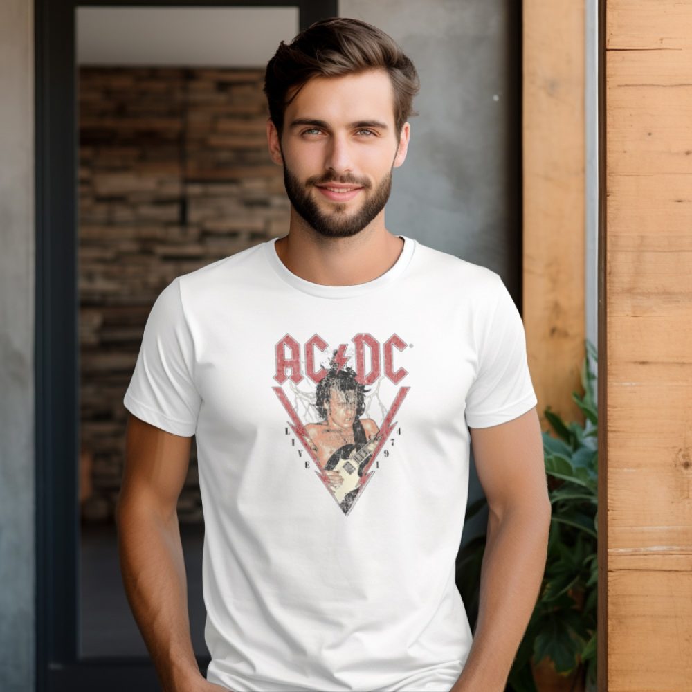 T-shirt homme ACDC avec un design de ACDC Live 1974 noir