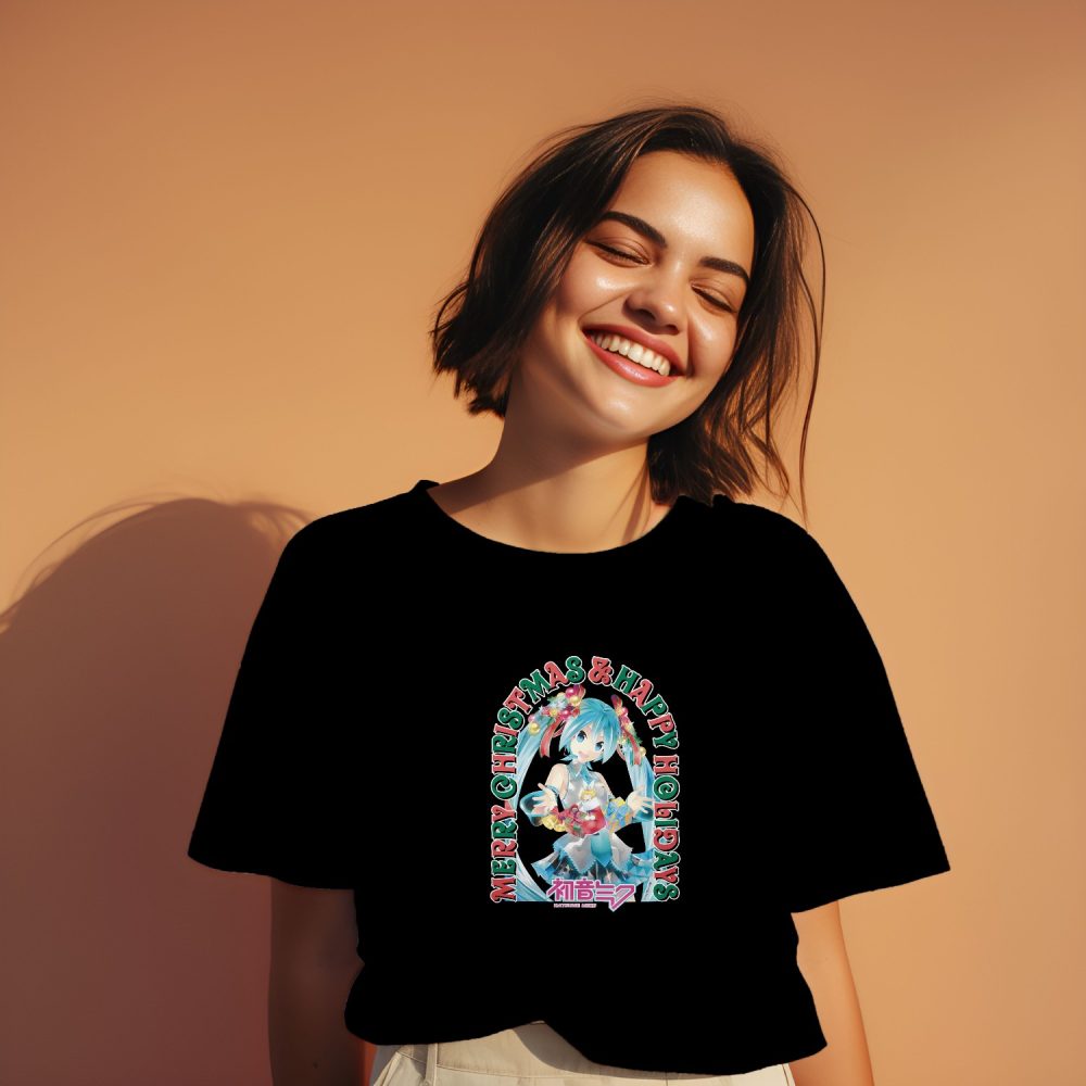 T-shirt oversize coton bio Femme Hatsune Miku avec un design de Hatsune Miku Merry Christmas