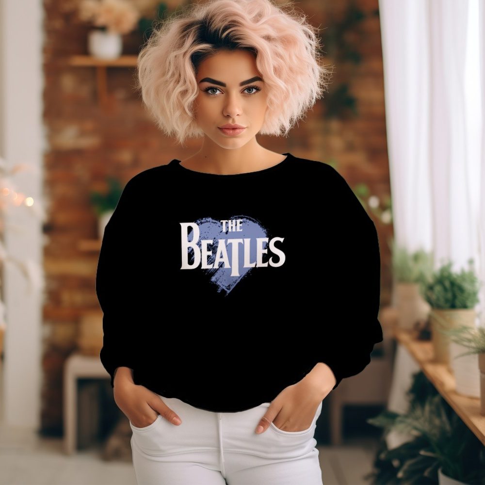 Sweat oversize coton bio Femme The Beatles avec un design de The Beatles Heart blanc