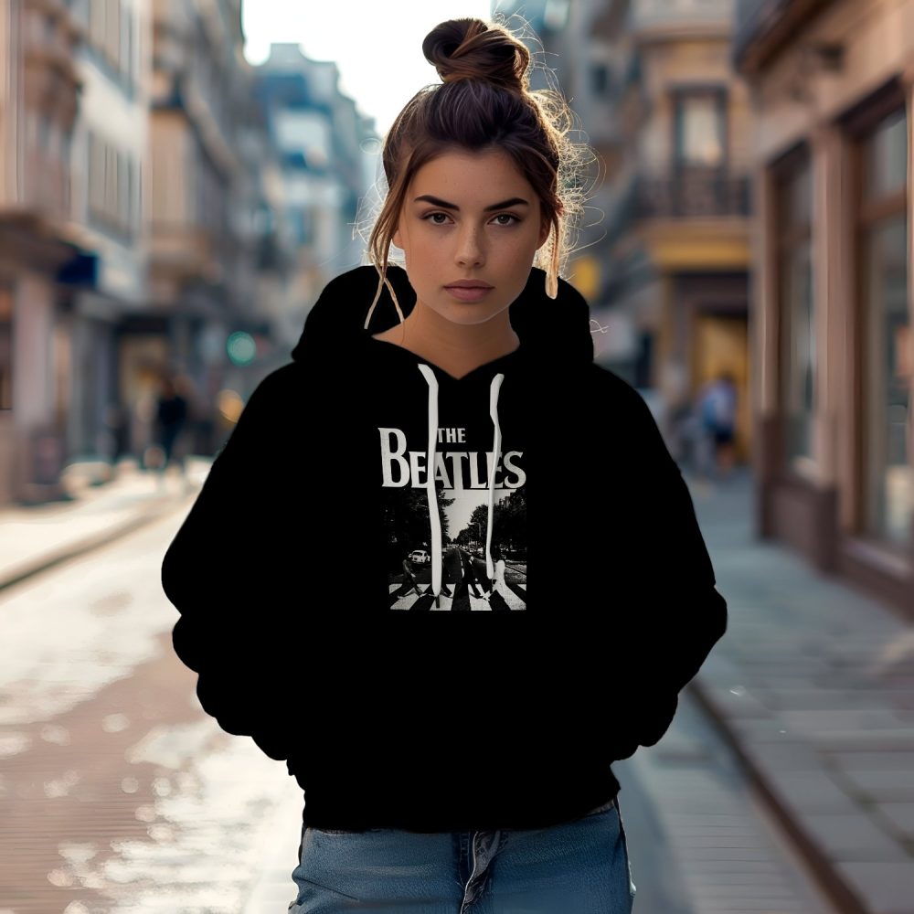 Sweat-shirt à capuche Femme The Beatles avec un design de The Beatles Crossing Road blanc