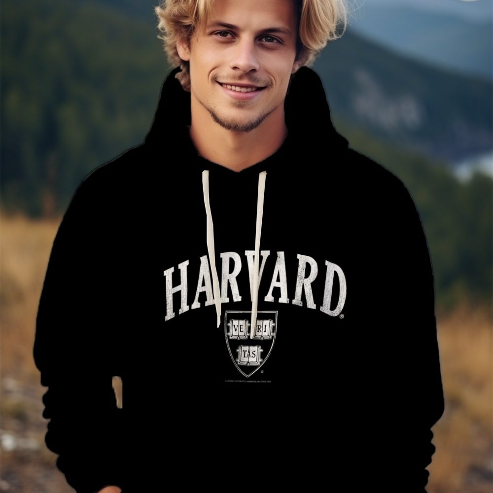 Sweat-shirt à capuche Homme Harvard avec un design de Harvard Arc Écusson Used blanc