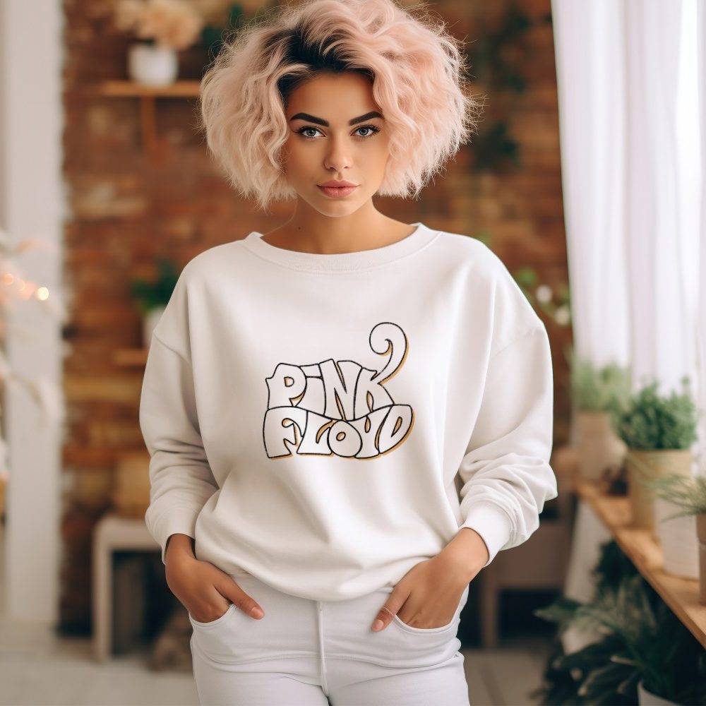 Sweat oversize coton bio Femme Pink Floyd avec un design de Pink Floyd Wavy Used blanc jaune
