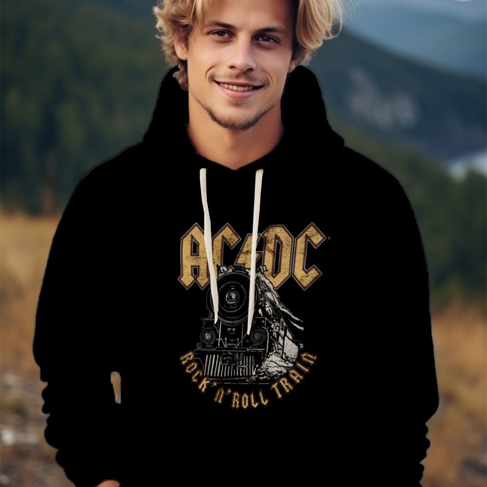 Sweat-shirt à capuche Homme ACDC avec un design de ACDC Rock n' Roll Train blanc