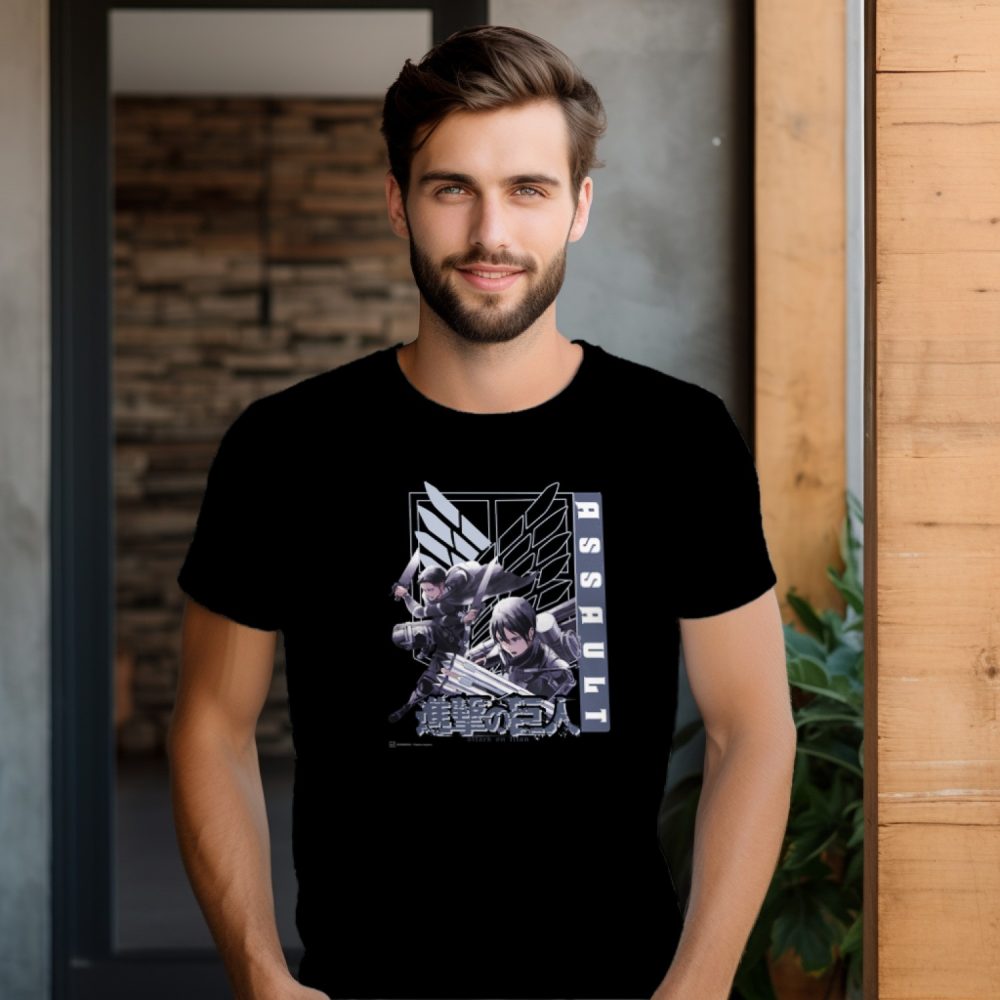 T-shirt Homme Attack On Titan avec un design de Attack On Titan Assault blanc