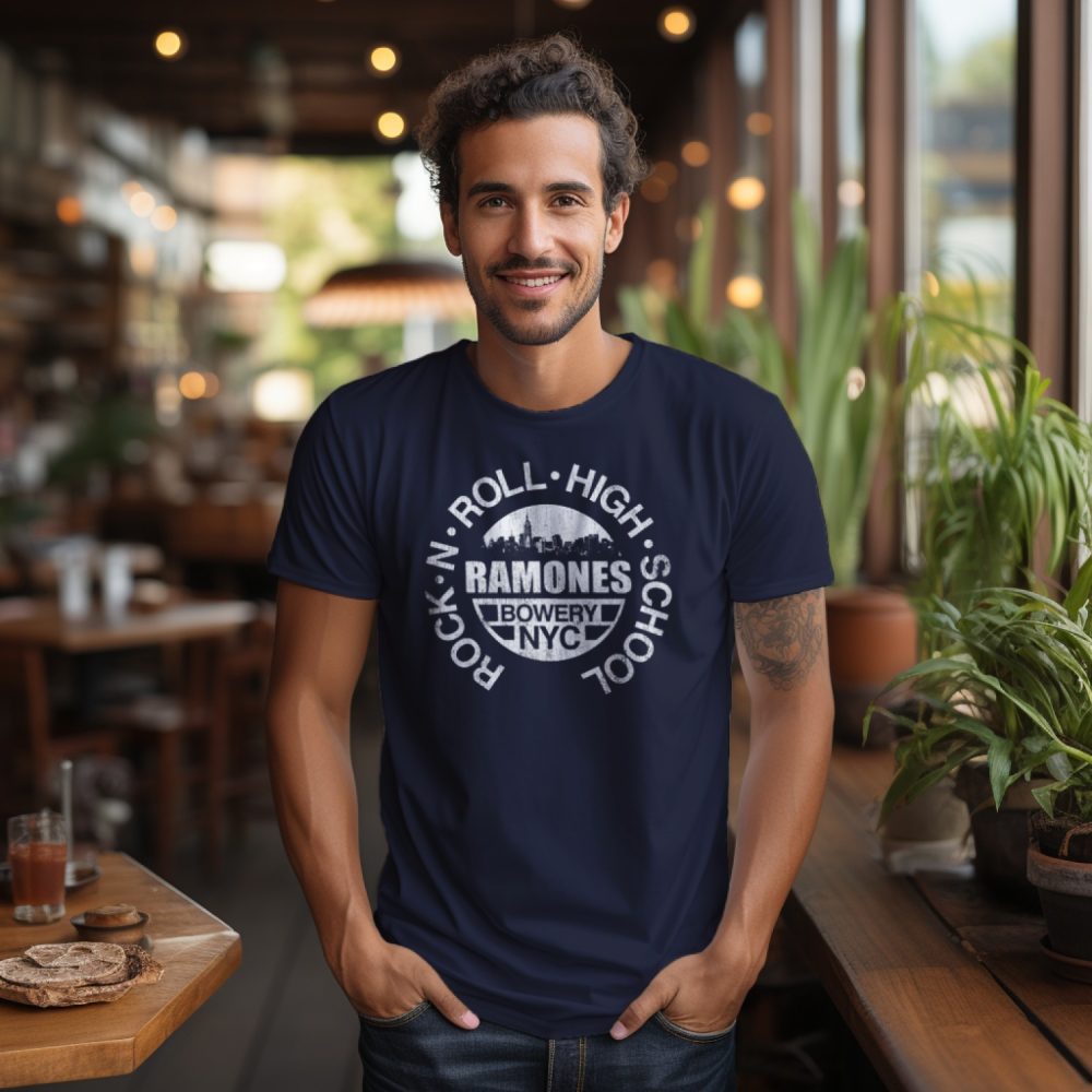 T-shirt homme Ramones avec un design de Ramones Bowery NYC blanc