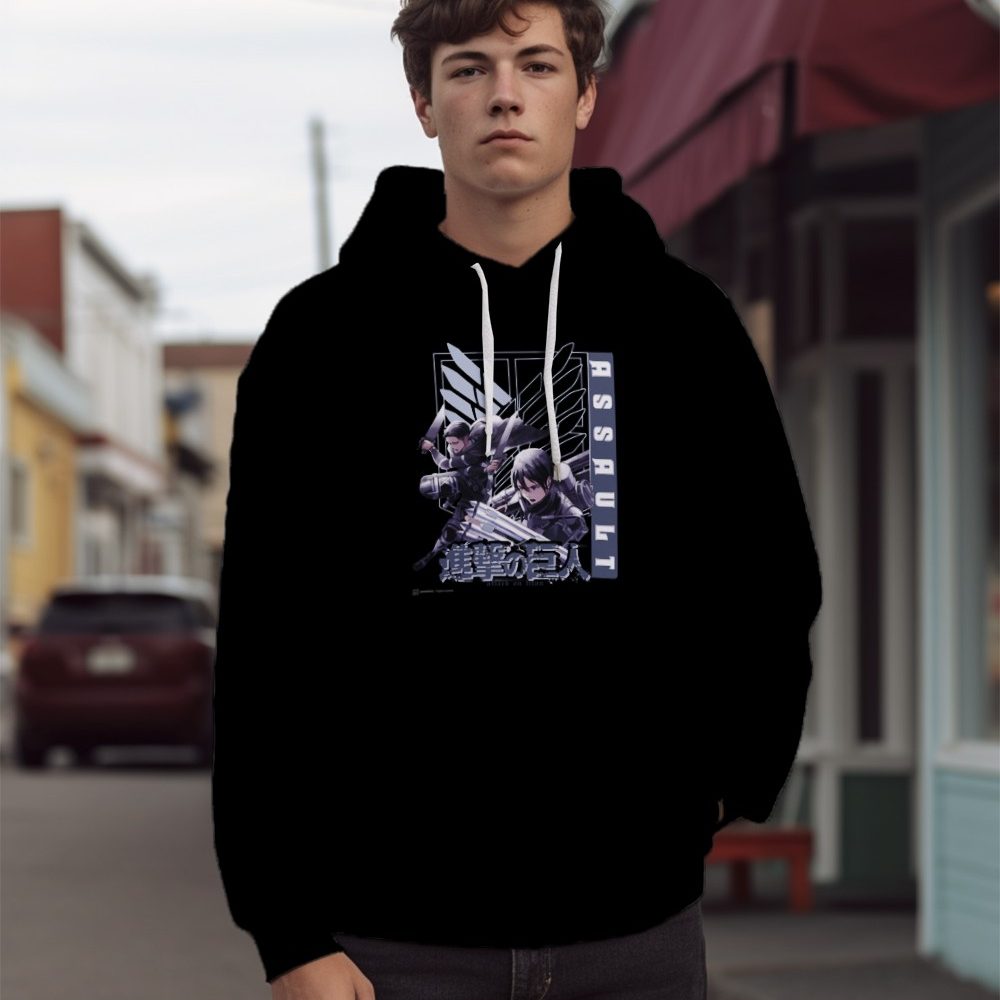 Sweat-shirt à capuche Homme Attack On Titan avec un design de Attack On Titan Assault blanc