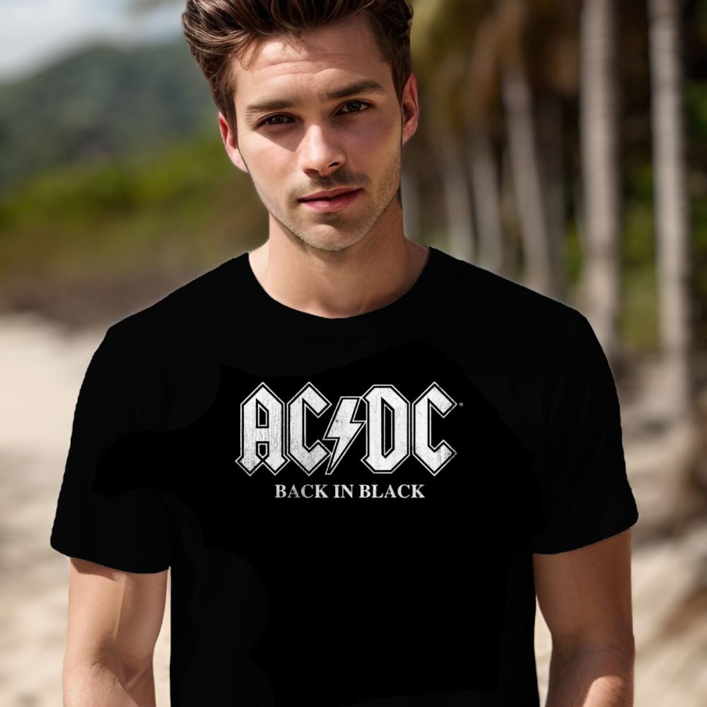 T-shirt Homme ACDC avec un design de ACDC Back in Black blanc