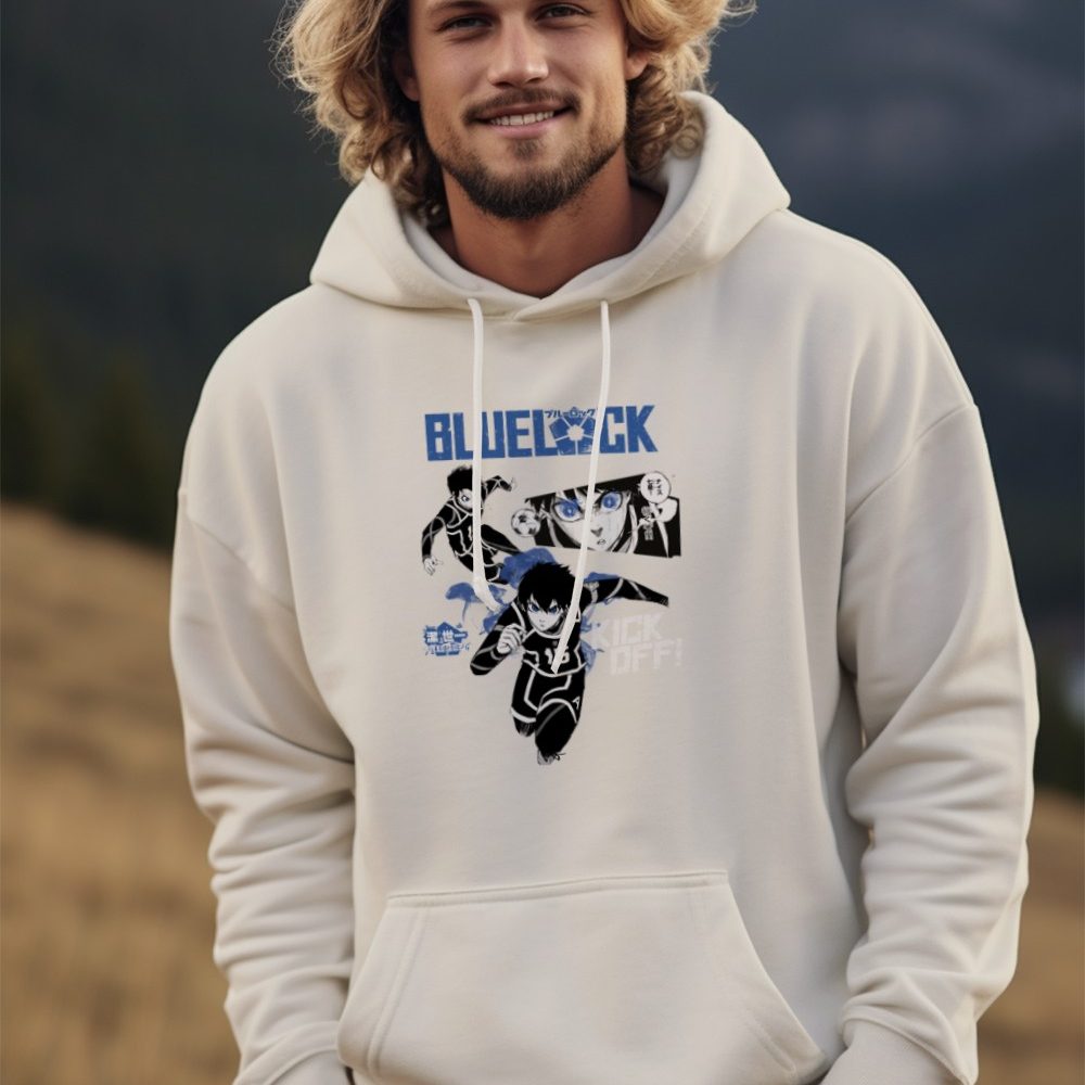 Sweat-shirt à capuche Homme Bluelock avec un design de Bluelock Kick Off bleu et blanc