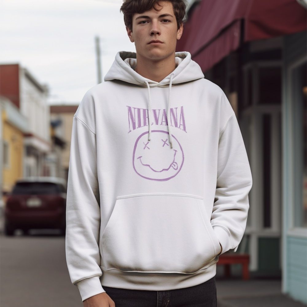 Sweat-shirt à capuche Homme Nirvana avec un design de Nirvana Smiley Artwork mauve