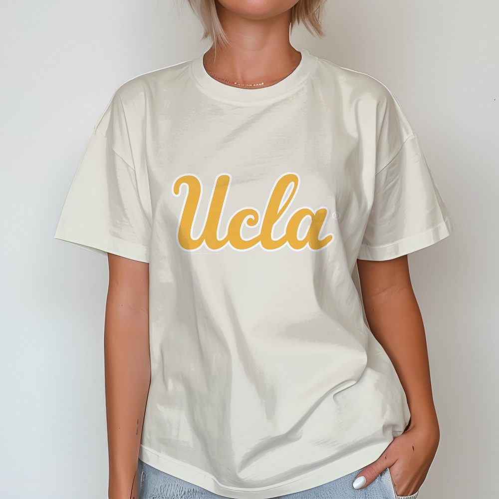T-shirt bio oversize Femme UCLA avec un design de UCLA Curvy jaune contour blanc