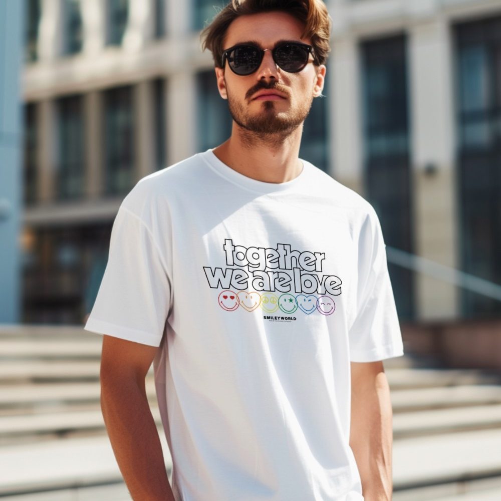 T-shirt homme Smiley World avec un design de Smiley World Together We Are Love noir