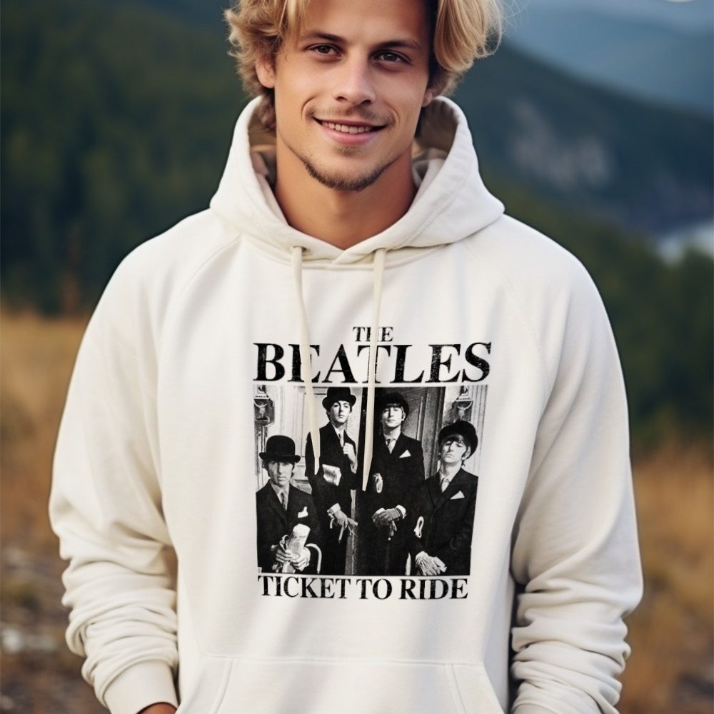 Sweat-shirt à capuche Homme The Beatles avec un design de The Beatles Ticket To Ride noir