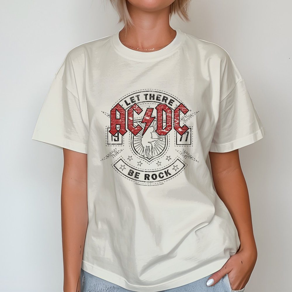 T-shirt oversize coton bio femme ACDC avec un design de ACDC Let There Be Rock noir