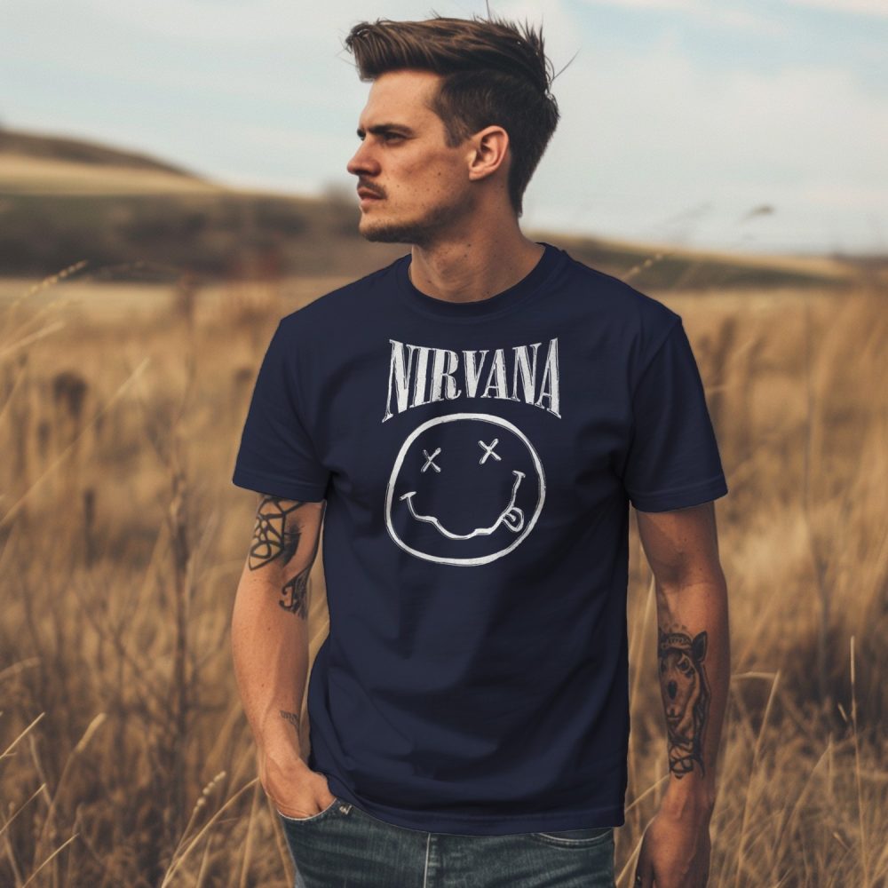 T-shirt homme Nirvana avec un design de Nirvana Smiley Artwork blanc