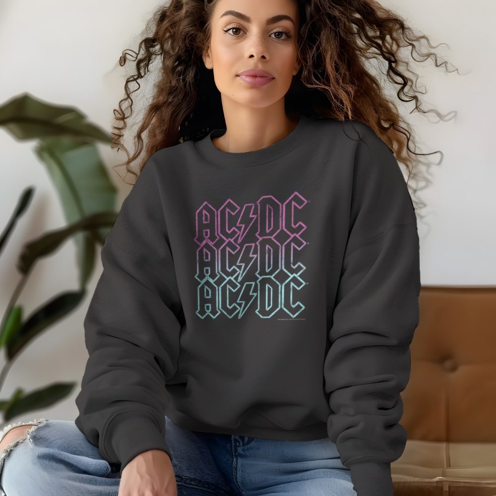 Sweat oversize coton bio Femme ACDC avec un design de ACDC Contour rose bleu