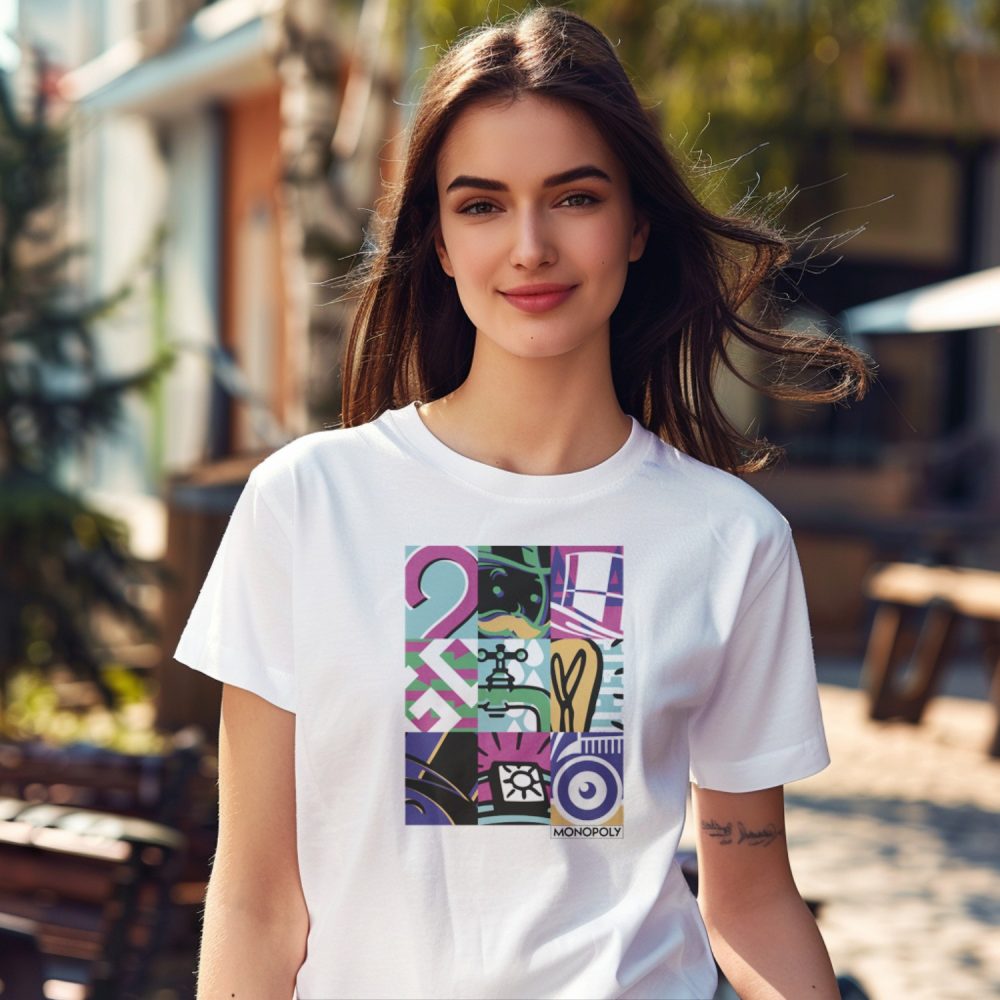 T-shirt Femme Monopoly avec un design de Monopoly Symbols noir