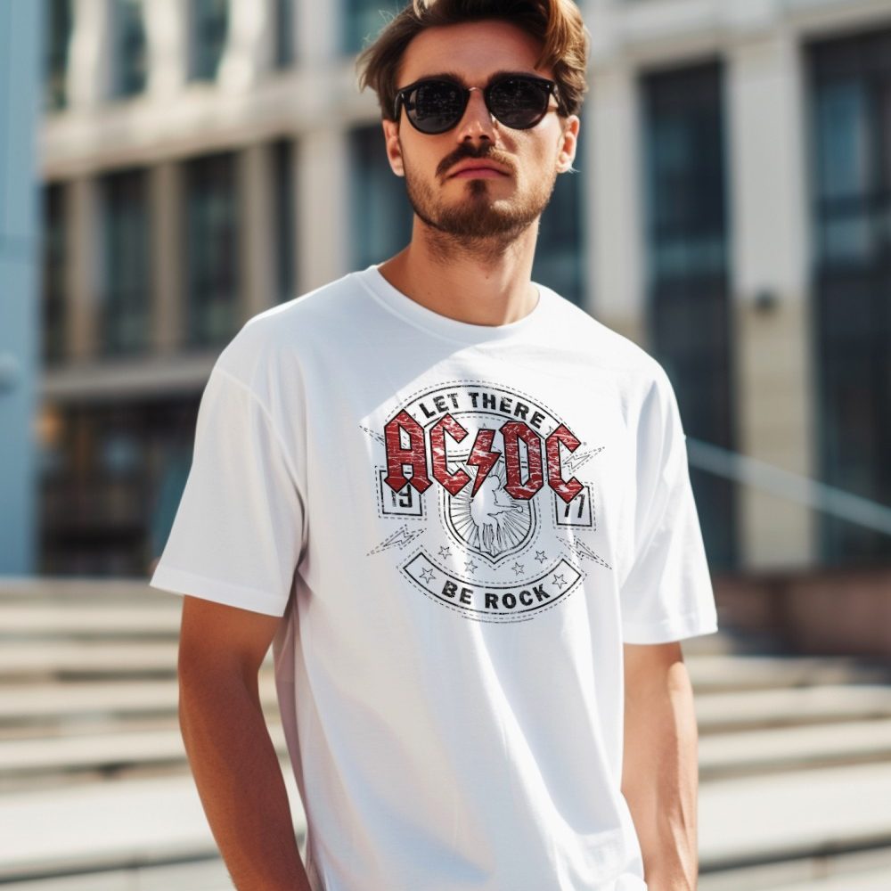 T-shirt homme ACDC avec un design de ACDC Let There Be Rock noir
