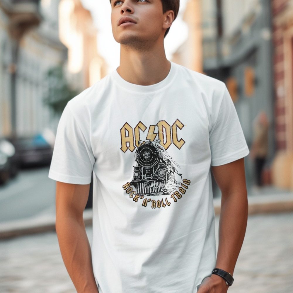 T-shirt homme ACDC avec un design de ACDC Rock n' Roll Train noir
