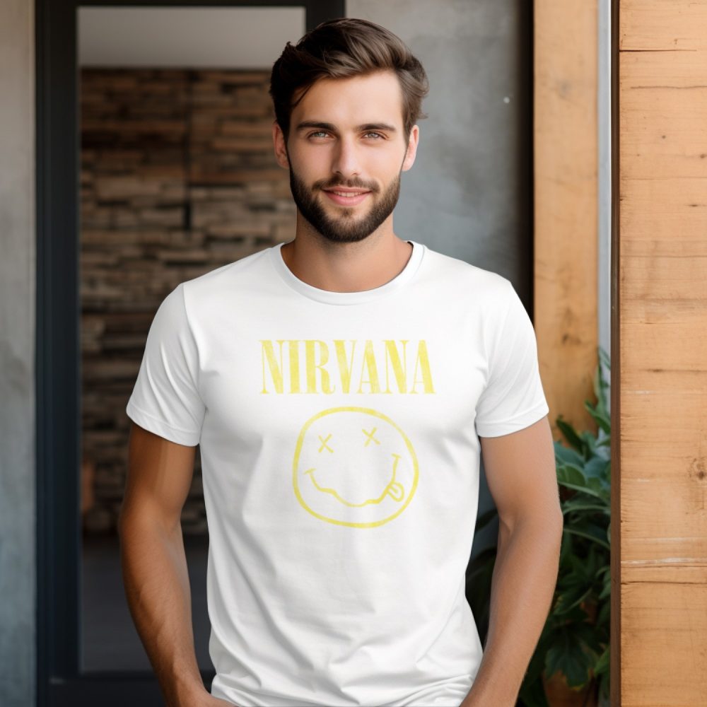 T-shirt homme Nirvana avec un design de Nirvana Smiley jaune