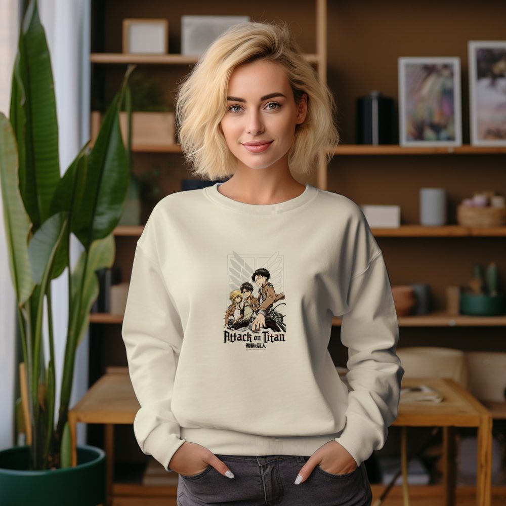 Sweat oversize coton bio Femme Attack On Titan avec un design de Attack On Titan Group noir