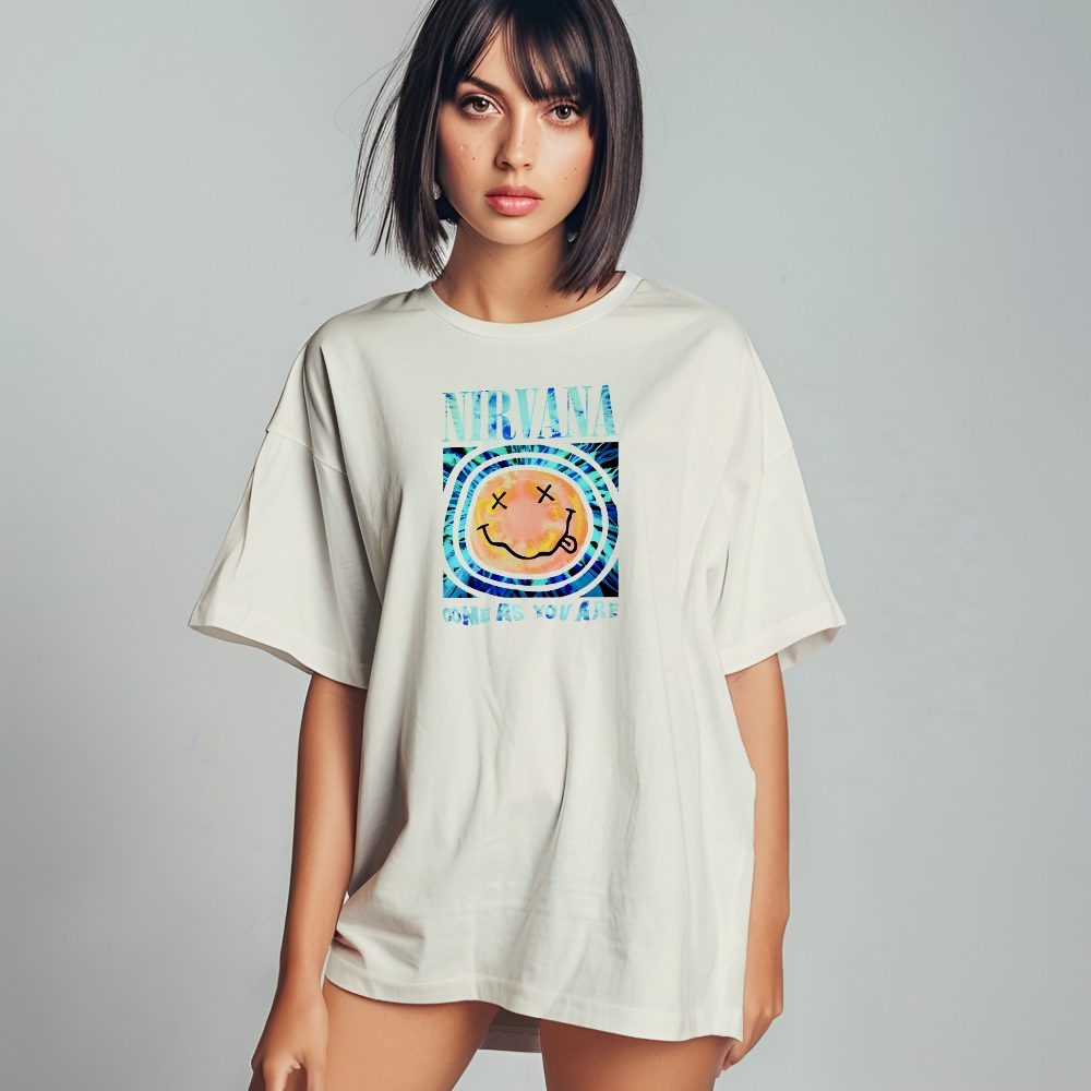 T-shirt oversize coton bio femme Nirvana avec un design de Nirvana Come As You Are bleu