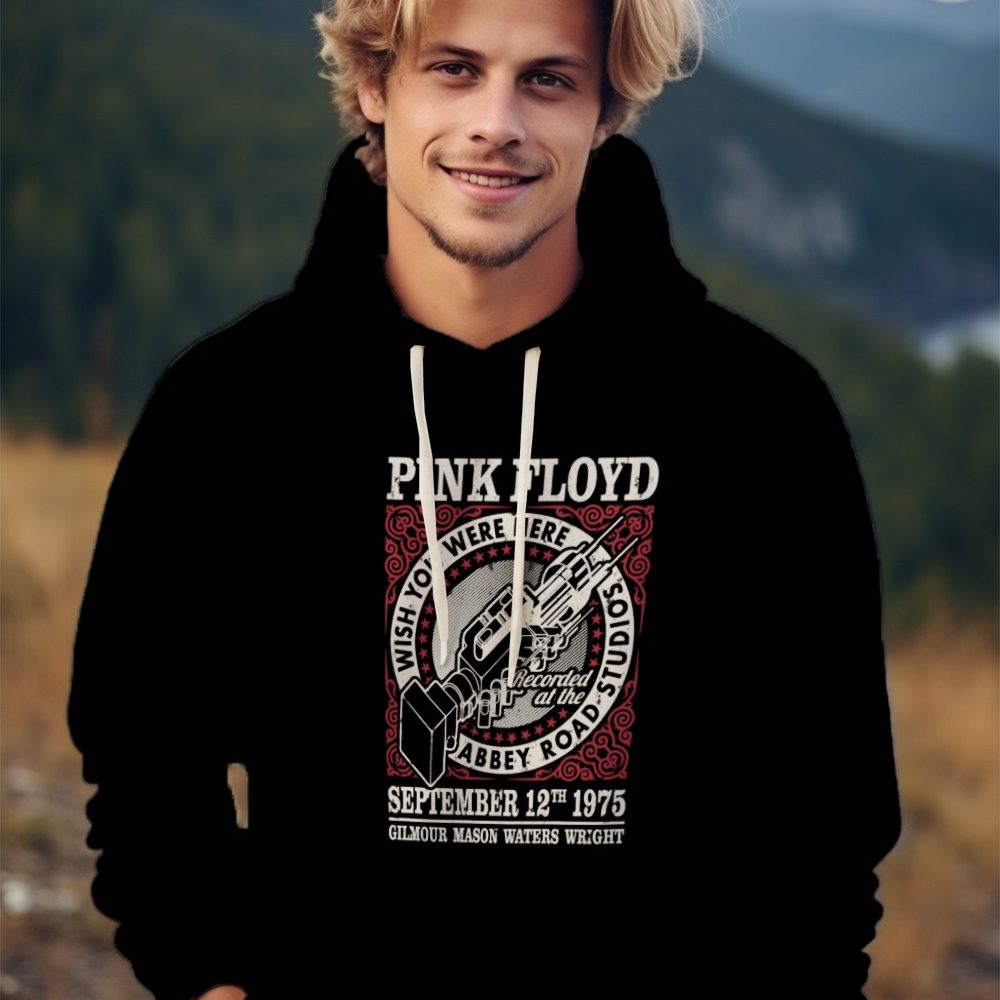 Sweat-shirt à capuche homme Pink Floyd avec un design de Pink Floyd 1975 beige