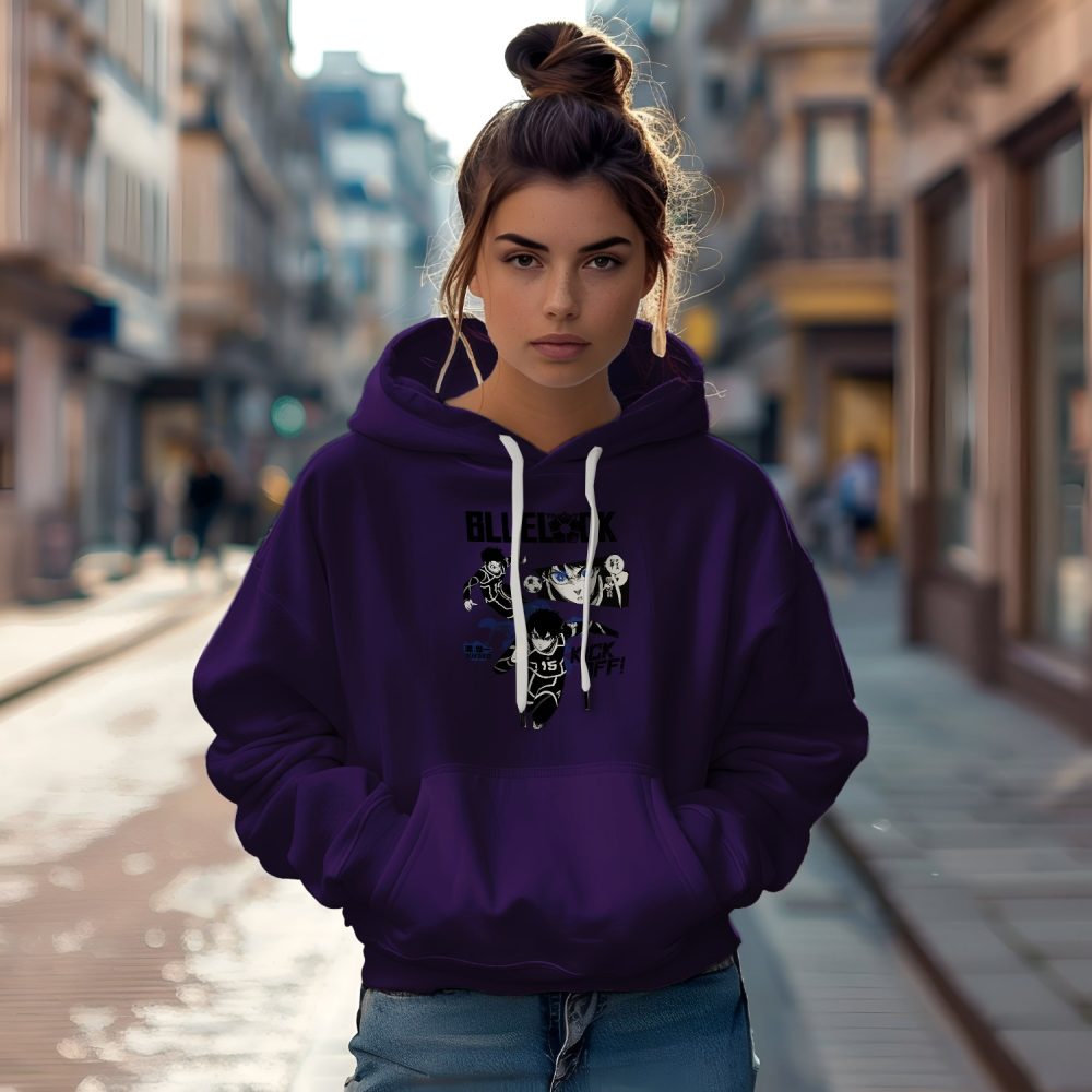 Sweat-shirt à capuche Femme Bluelock avec un design de Bluelock Kick Off noir