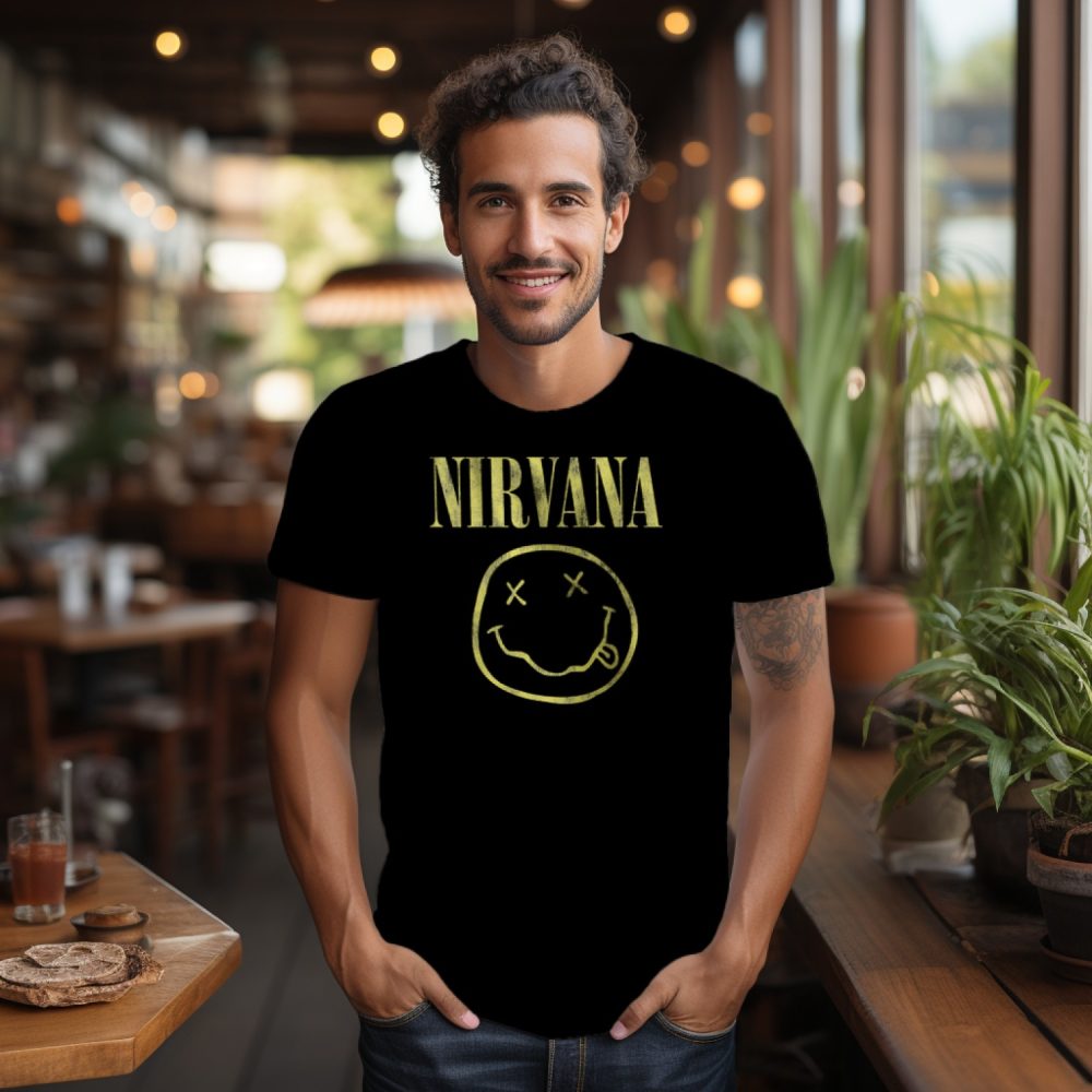 T-shirt Homme Nirvana avec un design de Nirvana Smiley jaune