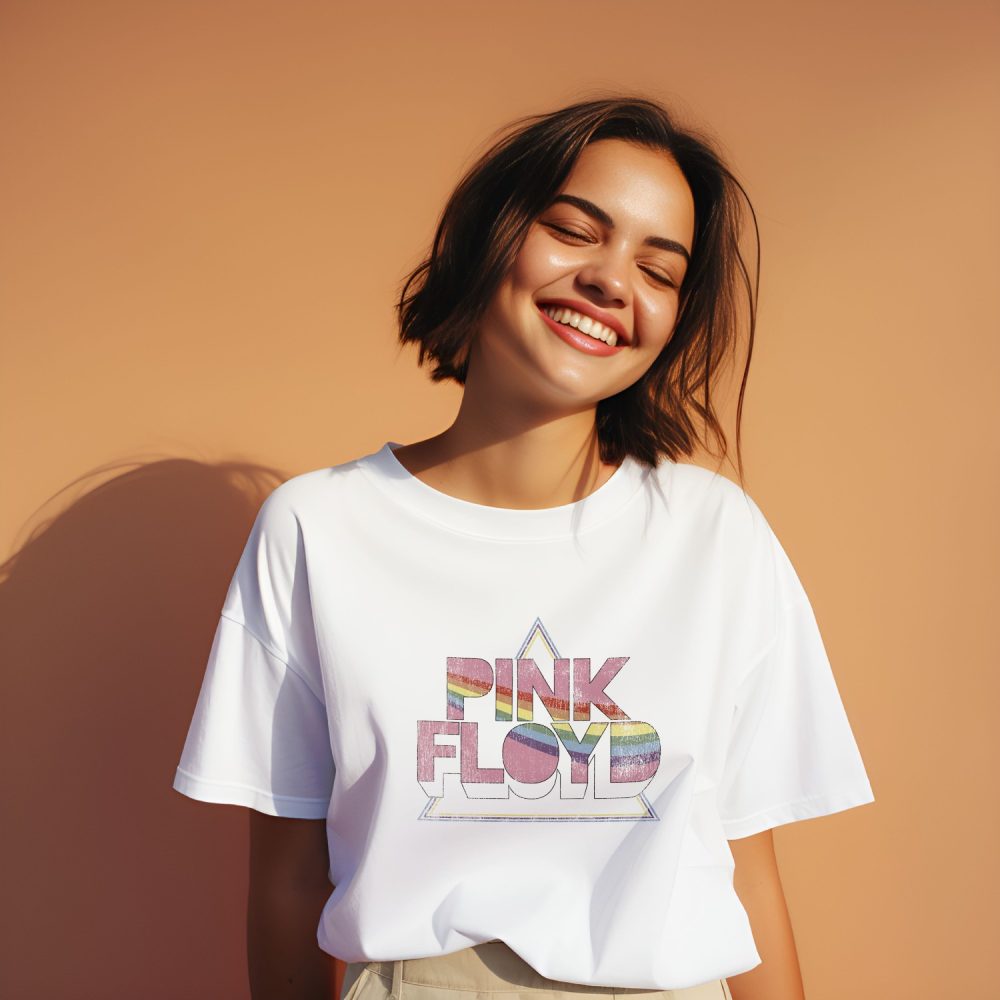 T-shirt oversize coton bio Femme Pink Floyd avec un design de Pink Floyd Rainbow noir