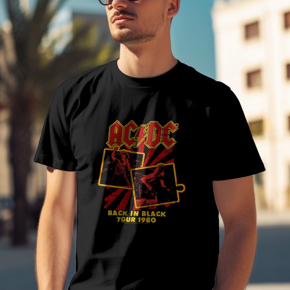 T-shirt Homme ACDC avec un design de ACDC Back in Black Tour 1980