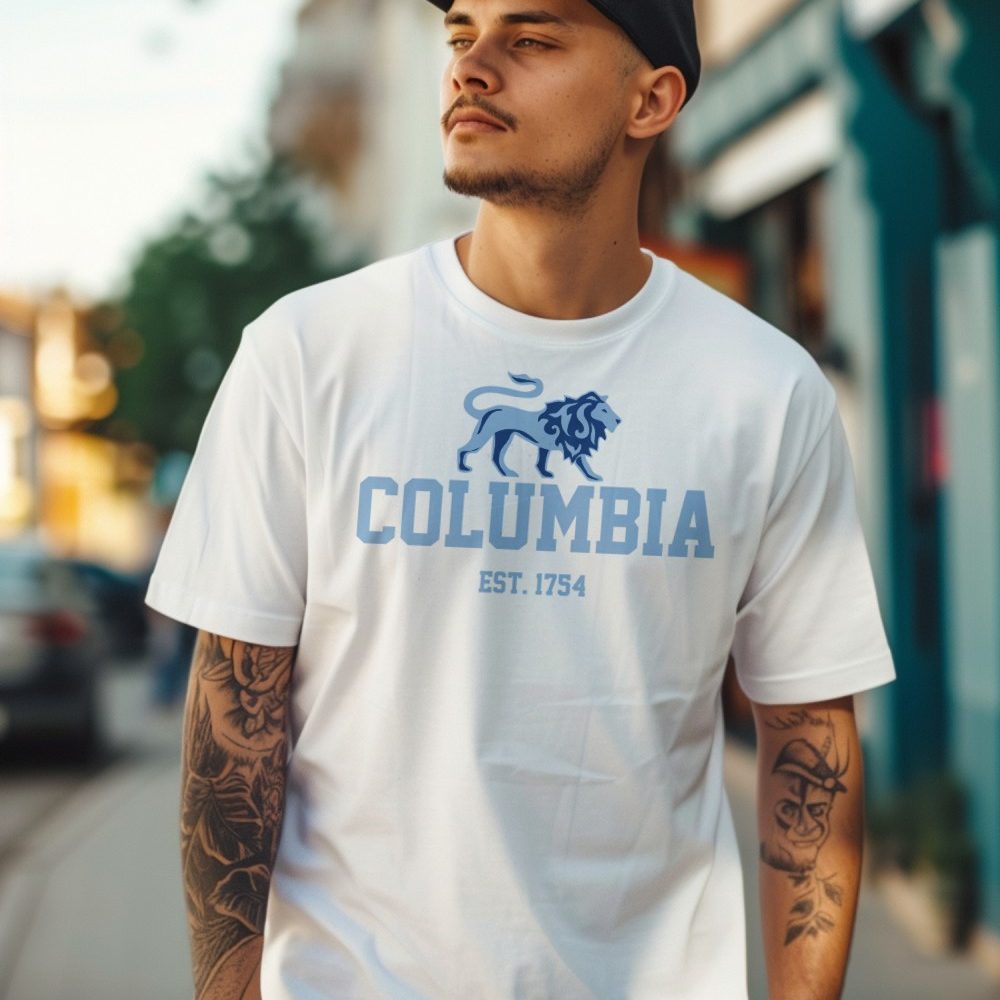 T-shirt homme Columbia avec un design de Columbia Lion bleu ciel