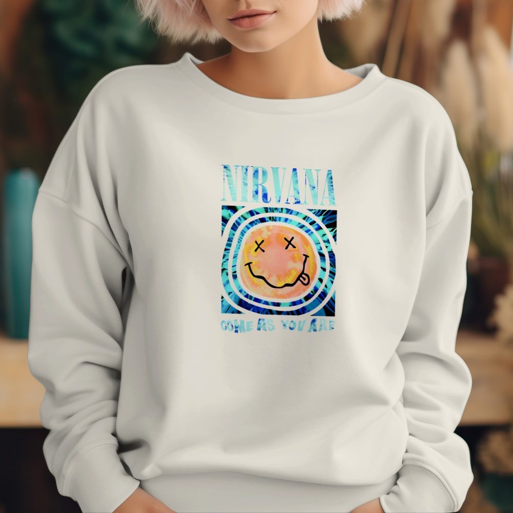 Sweat oversize coton bio Femme Nirvana avec un design de Nirvana Come As You Are bleu